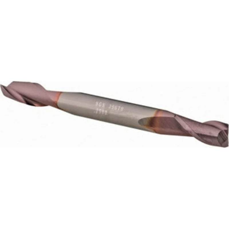 KYOCERA SGS 1/4, 1/2 LOC, 1/4 Shank Diam, 2-1/2 OAL, 2 Flute, Solid Carbide Square End Mill Double End, TiCN Finish, ...